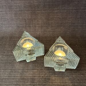 Set of 2 Solid Glass Christmas Tree Votive Candle Holders – Holiday Decor VTG